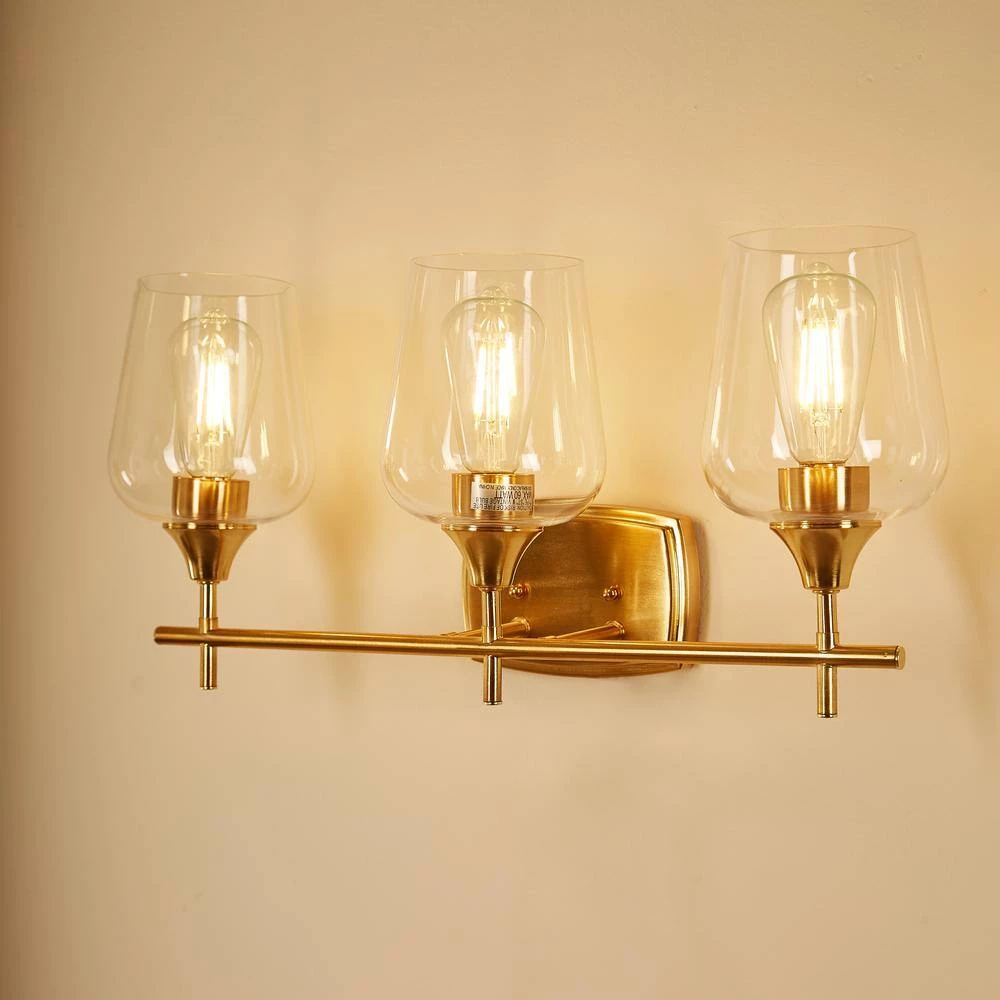3-Light Aged Brass Bathroom Vanity Light by Pia Ricco 4 3-Light Aged Brass Bathroom Vanity Light by Pia Ricco - Image 2