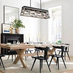 5-Light Kitchen Island Anchor Grey Oak and Matte Black Cage Pendant Light by Pia Ricco -KINWELL shop anchor grey oak matte black pia ricco chandeliers 1jay 50305 31 1000