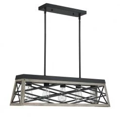 5-Light Kitchen Island Anchor Grey Oak and Matte Black Cage Pendant Light by Pia Ricco -KINWELL shop anchor grey oak matte black pia ricco chandeliers 1jay 50305 4f 1000