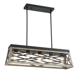 5-Light Kitchen Island Anchor Grey Oak and Matte Black Cage Pendant Light by Pia Ricco