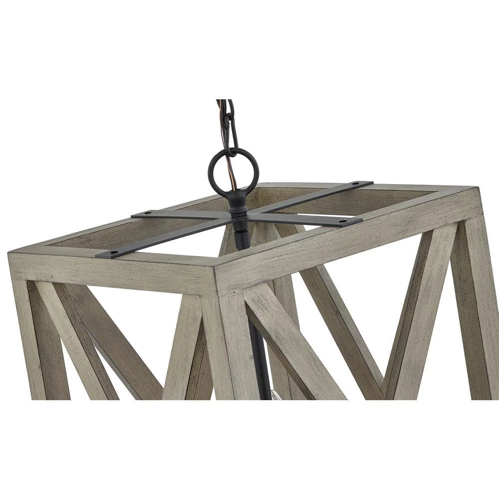 3-Light Anchor Grey Oak Matte Black Lantern Rectangle Chandelier by Pia Ricco 6 3-Light Anchor Grey Oak Matte Black Lantern Rectangle Chandelier by Pia Ricco - Image 4