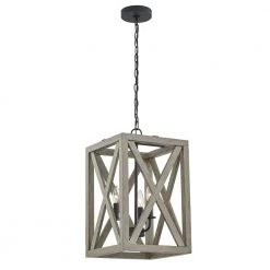 3-Light Anchor Grey Oak Matte Black Lantern Rectangle Chandelier by Pia Ricco