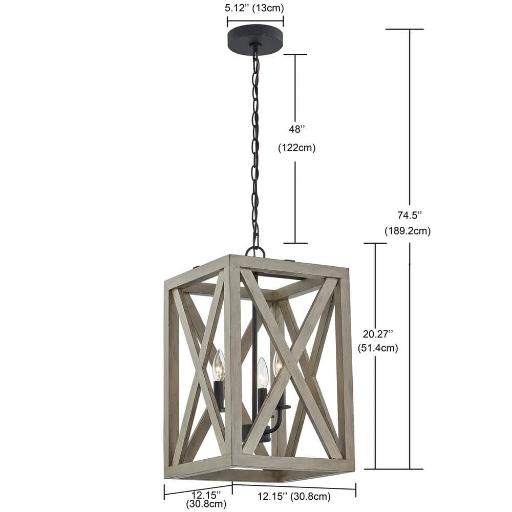 3-Light Anchor Grey Oak Matte Black Lantern Rectangle Chandelier by Pia Ricco 8 3-Light Anchor Grey Oak Matte Black Lantern Rectangle Chandelier by Pia Ricco - Image 6