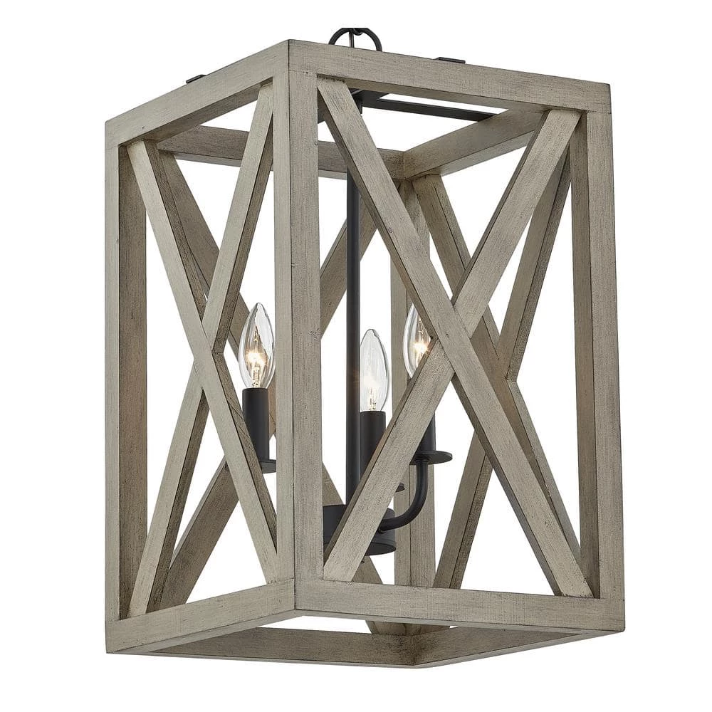 3-Light Anchor Grey Oak Matte Black Lantern Rectangle Chandelier by Pia Ricco 5 3-Light Anchor Grey Oak Matte Black Lantern Rectangle Chandelier by Pia Ricco - Image 3