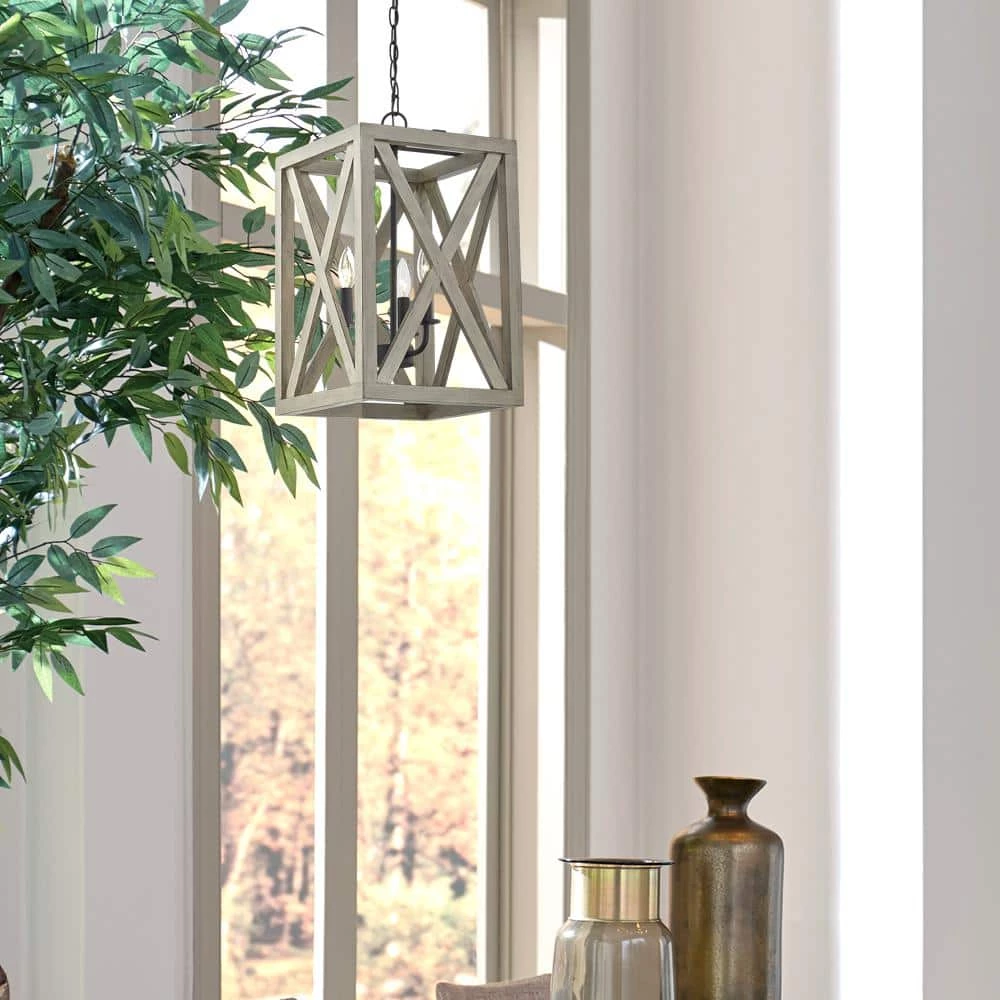3-Light Anchor Grey Oak Matte Black Lantern Rectangle Chandelier by Pia Ricco 4 3-Light Anchor Grey Oak Matte Black Lantern Rectangle Chandelier by Pia Ricco - Image 2