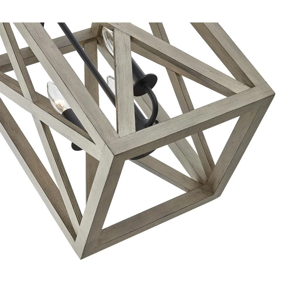 3-Light Anchor Grey Oak Matte Black Lantern Rectangle Chandelier by Pia Ricco 7 3-Light Anchor Grey Oak Matte Black Lantern Rectangle Chandelier by Pia Ricco - Image 5
