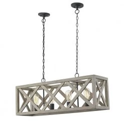 4-Light Anchor Grey Oak and Matte Black Rectangle Lantern Pendant by Pia Ricco