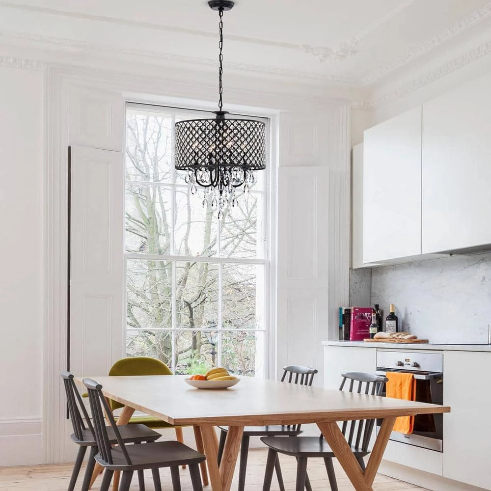 4-Light Crystal Drum Chandelier with Antique Bronze Shades for Dining Room Living Room Bedroom by KINWELL 6 4-Light Crystal Drum Chandelier with Antique Bronze Shades for Dining Room Living Room Bedroom by KINWELL - Image 4