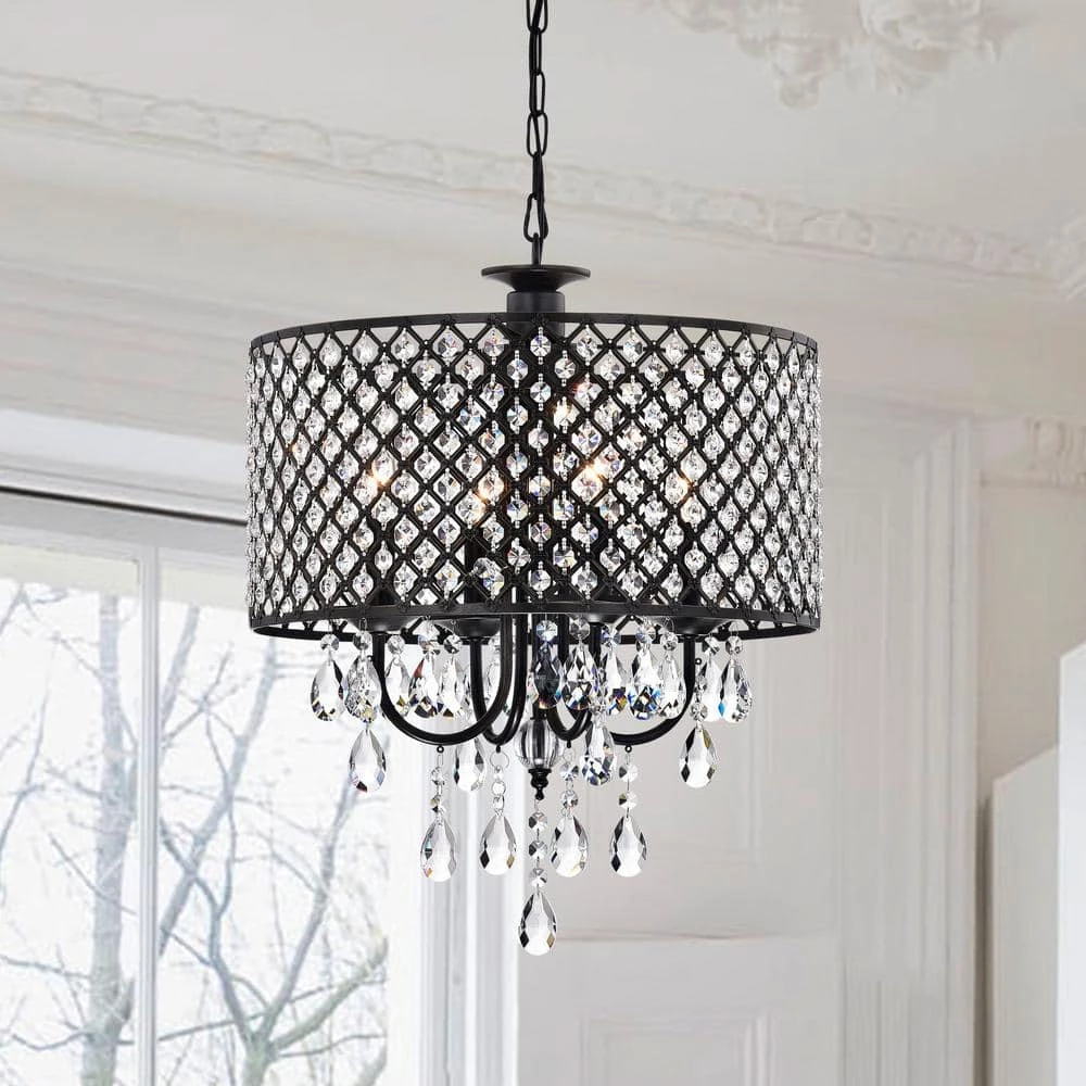 4-Light Crystal Drum Chandelier with Antique Bronze Shades for Dining Room Living Room Bedroom by KINWELL 4 4-Light Crystal Drum Chandelier with Antique Bronze Shades for Dining Room Living Room Bedroom by KINWELL - Image 2