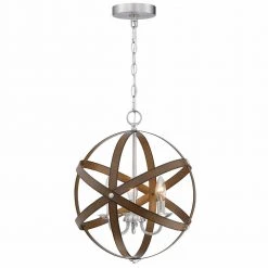 3-Light Single Barnwood and Brushed Nickle Geometric Pendant by Pia Ricco