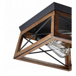 2-Light Farmhouse Barnwood and Matte Black Flush Mount Ceiling Light by Pia Ricco -KINWELL shop barnwood matte black pia ricco flush mount lights 1jay 70492 4f 1000