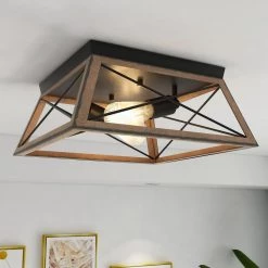 2-Light Farmhouse Barnwood and Matte Black Flush Mount Ceiling Light by Pia Ricco -KINWELL shop barnwood matte black pia ricco flush mount lights 1jay 70492 76 1000