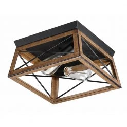 2-Light Farmhouse Barnwood and Matte Black Flush Mount Ceiling Light by Pia Ricco -KINWELL shop barnwood matte black pia ricco flush mount lights 1jay 70492 c3 1000