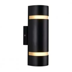 Q1 2-Light Cylinder Black Modern Hardwire Indoor/Outdoor Garage and Porch Light Wall Cylinder Sconce by Artika