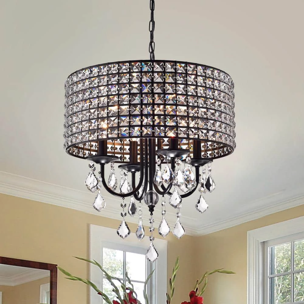 Contemporary 4-Light Black and Brown Finish Chandelier with Metal Shades by KINWELL 7 Contemporary 4-Light Black and Brown Finish Chandelier with Metal Shades by KINWELL - Image 5