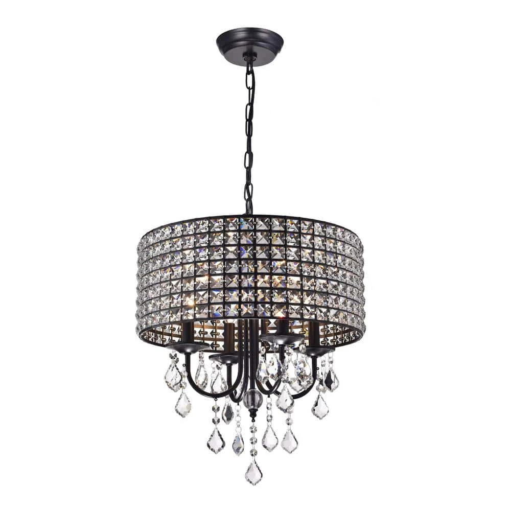 Contemporary 4-Light Black and Brown Finish Chandelier with Metal Shades by KINWELL 3 Contemporary 4-Light Black and Brown Finish Chandelier with Metal Shades by KINWELL