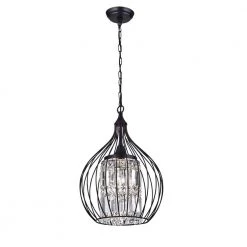 Contemporary 3-Light Black and Brown finish Chandelier with Clear Glass Shades by KINWELL