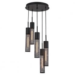 Milton 5-Light Black Shaded Modern Industrial Island Light Hanging Pendant Light Chandelier for Living Room by Artika