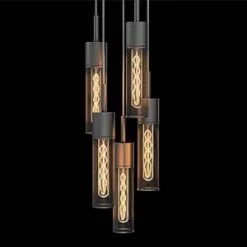 Milton 5-Light Black Shaded Modern Industrial Island Light Hanging Pendant Light Chandelier for Living Room by Artika -KINWELL shop black artika chandeliers mtn5l hd1 c3 1000