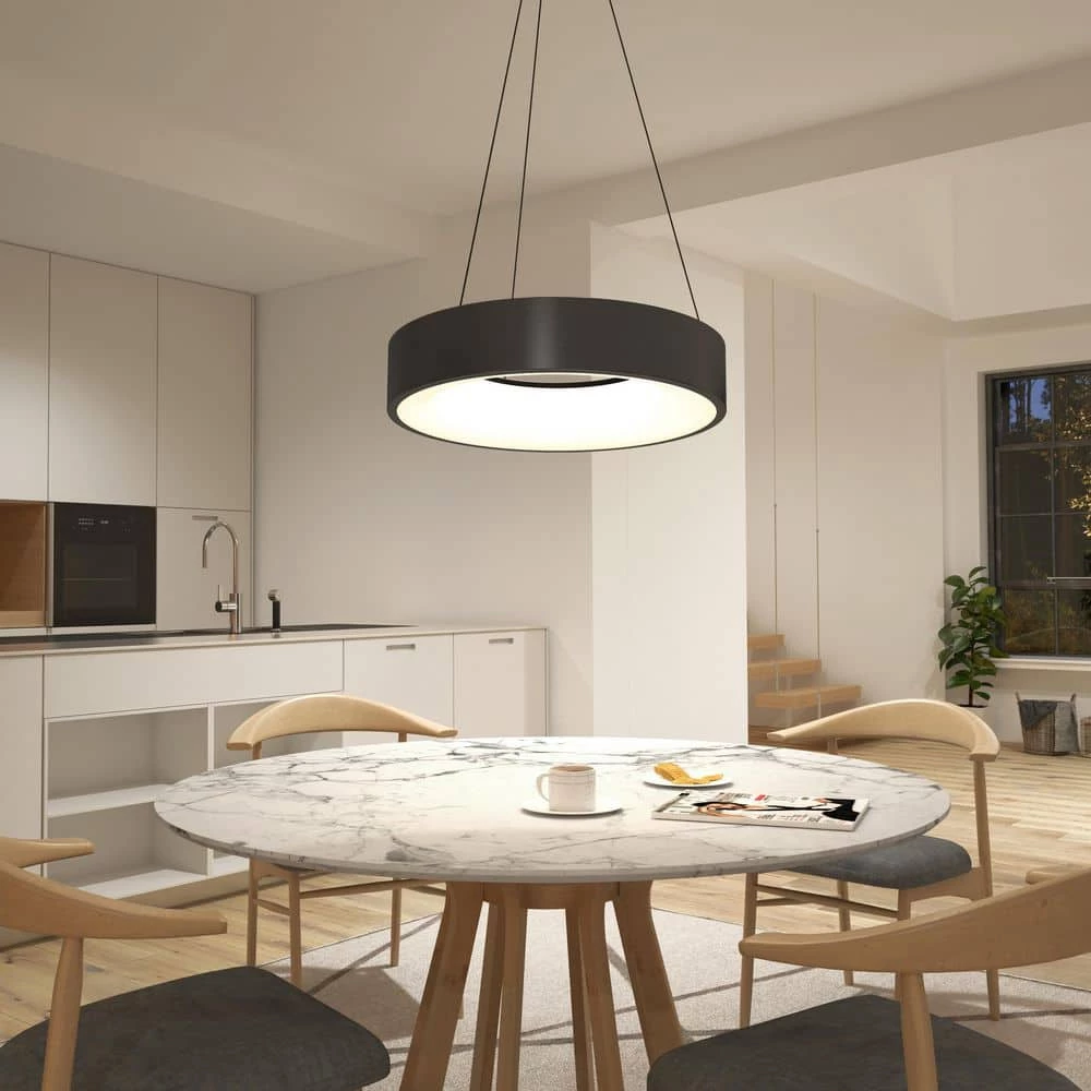 Aiden Drum 31-Watt 1-Light Integrated LED Black Hanging Pendant Light by Artika 12 Aiden Drum 31-Watt 1-Light Integrated LED Black Hanging Pendant Light by Artika - Image 10