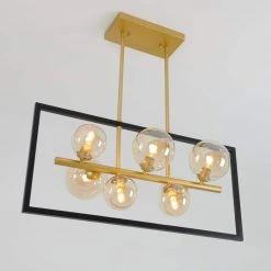 Griffintown 7-Light Black and Gold Modern Industrial Hanging Pendant Light Farmhouse Chandelier for Living Room by Artika -KINWELL shop black artika chandeliers pdt gr 4f 1000