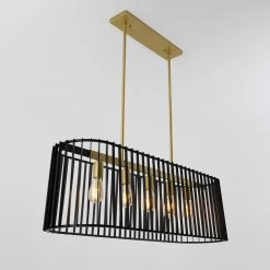 Gatsby 5-Light Black and Gold Cage Modern Industrial Hanging Pendant Light Island Chandelier for Kitchen Dining Room by Artika -KINWELL shop black artika chandeliers pdt gsb hd2 44 1000