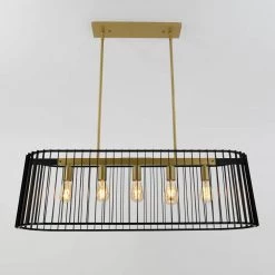 Gatsby 5-Light Black and Gold Cage Modern Industrial Hanging Pendant Light Island Chandelier for Kitchen Dining Room by Artika -KINWELL shop black artika chandeliers pdt gsb hd2 c3 1000