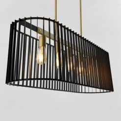 Gatsby 5-Light Black and Gold Cage Modern Industrial Hanging Pendant Light Island Chandelier for Kitchen Dining Room by Artika -KINWELL shop black artika chandeliers pdt gsb hd2 fa 1000
