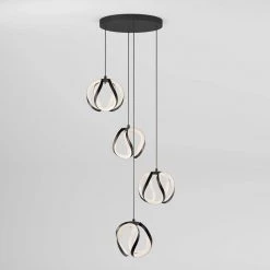 Vivaldi 25-Watt Integrated LED 4-Light Black Modern Hanging Pendant Light Chandelier for Kitchen Dining Room by Artika -KINWELL shop black artika chandeliers pdt4 vic hd2bl 4f 1000