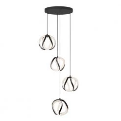 Vivaldi 25-Watt Integrated LED 4-Light Black Modern Hanging Pendant Light Chandelier for Kitchen Dining Room by Artika
