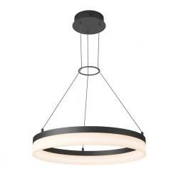 Optical Ring 30-Watt Integrated LED Black Modern Hanging Pendant Light Chandelier for Kitchen Dining Room by Artika