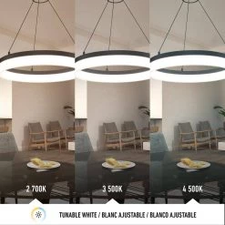 Optical Ring 30-Watt Integrated LED Black Modern Hanging Pendant Light Chandelier for Kitchen Dining Room by Artika 12 Optical Ring 30-Watt Integrated LED Black Modern Hanging Pendant Light Chandelier for Kitchen Dining Room by Artika -KINWELL shop black artika chandeliers rg25wc bl c3 1000