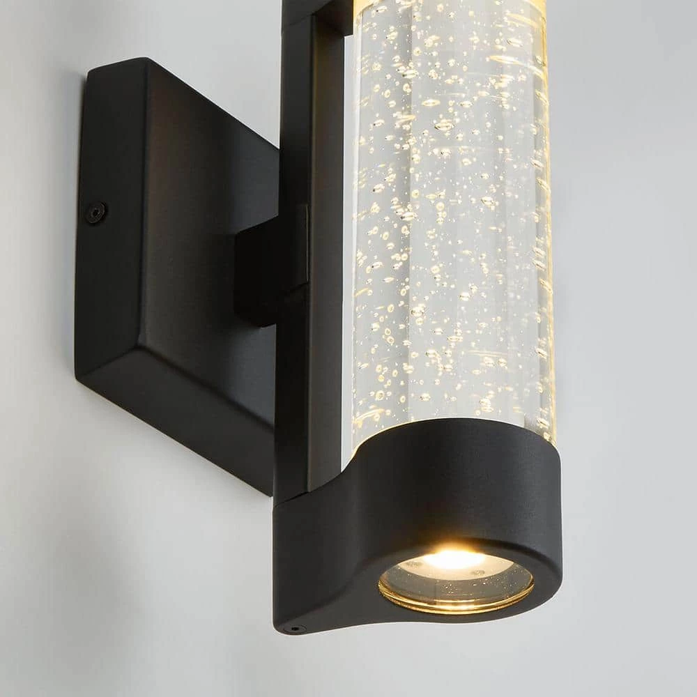 Essence Cylinder Black Modern Integrated LED Indoor/Outdoor Porch Light Wall Lantern Sconce with Bubble Glass by Artika 6 Essence Cylinder Black Modern Integrated LED Indoor/Outdoor Porch Light Wall Lantern Sconce with Bubble Glass by Artika - Image 5