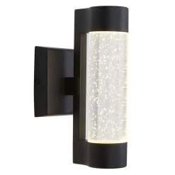 Essence Cylinder Black Modern Integrated LED Indoor/Outdoor Porch Light Wall Lantern Sconce with Bubble Glass by Artika