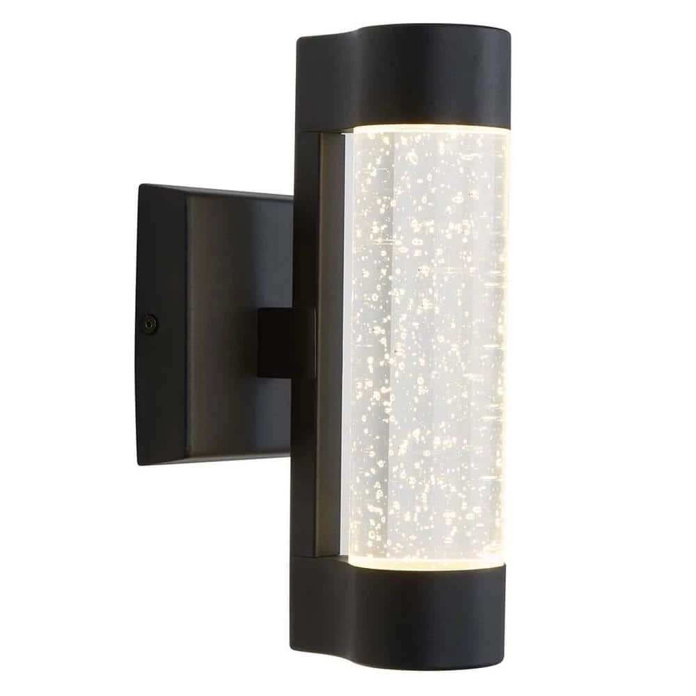 Essence Cylinder Black Modern Integrated LED Indoor/Outdoor Porch Light Wall Lantern Sconce with Bubble Glass by Artika 2 Essence Cylinder Black Modern Integrated LED Indoor/Outdoor Porch Light Wall Lantern Sconce with Bubble Glass by Artika