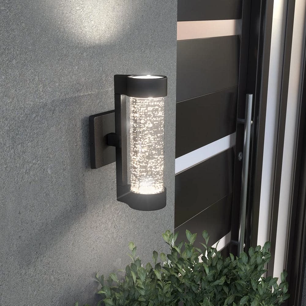 Essence Cylinder Black Modern Integrated LED Indoor/Outdoor Porch Light Wall Lantern Sconce with Bubble Glass by Artika 3 Essence Cylinder Black Modern Integrated LED Indoor/Outdoor Porch Light Wall Lantern Sconce with Bubble Glass by Artika - Image 2