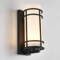 Brisbane Black Modern Integrated LED Indoor/Outdoor Garage and Porch Light Wall Lantern Sconce by Artika -KINWELL shop black artika outdoor sconces bris bl hdc 4f 1000