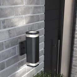 Mettle Cylinder Black Modern Integrated LED Outdoor Garage and Porch Light Wall Lantern Sconce by Artika -KINWELL shop black artika outdoor sconces nsbles c1 44 1000