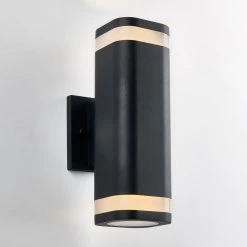 Mettle Cylinder Black Modern Integrated LED Outdoor Garage and Porch Light Wall Lantern Sconce by Artika -KINWELL shop black artika outdoor sconces nsbles c1 fa 1000