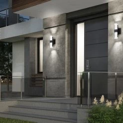 Gemini 1-Light Black Hardwire LED Indoor/Outdoor Light Wall Lantern Sconce (1-Pack) by Artika -KINWELL shop black artika outdoor sconces out gec mb 31 1000