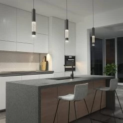 Mist 12-Watt 1-Light Integrated LED Black Modern Hanging Mini Pendant Light for Kitchen Island by Artika -KINWELL shop black artika pendant lights pdt mtc blhd2 31 1000