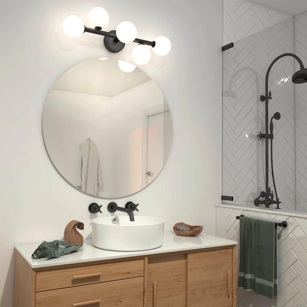 Bloom 27 in. 5-Light Black LED Modern Bath Vanity Light Bar for Bathroom with Frosted Glass Shades by Artika 4 Bloom 27 in. 5-Light Black LED Modern Bath Vanity Light Bar for Bathroom with Frosted Glass Shades by Artika - Image 2