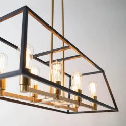 Carter 8-Light Black Geometric Industrial Caged Island Chandelier for Kitchen Dining Room by Artika -KINWELL shop black gold artika chandeliers car36 on 44 1000