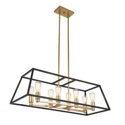 Carter 8-Light Black Geometric Industrial Caged Island Chandelier for Kitchen Dining Room by Artika