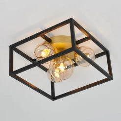 Griffintown 14 in. 4-Light Black & Gold Modern Industrial Farmhouse Flush Mount Ceiling Light for Hallway by Artika -KINWELL shop black gold artika flush mount lights fm gt 1f 1000