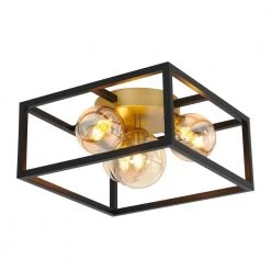 Griffintown 14 in. 4-Light Black & Gold Modern Industrial Farmhouse Flush Mount Ceiling Light for Hallway by Artika