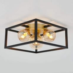 Griffintown 14 in. 4-Light Black & Gold Modern Industrial Farmhouse Flush Mount Ceiling Light for Hallway by Artika -KINWELL shop black gold artika flush mount lights fm gt fa 1000
