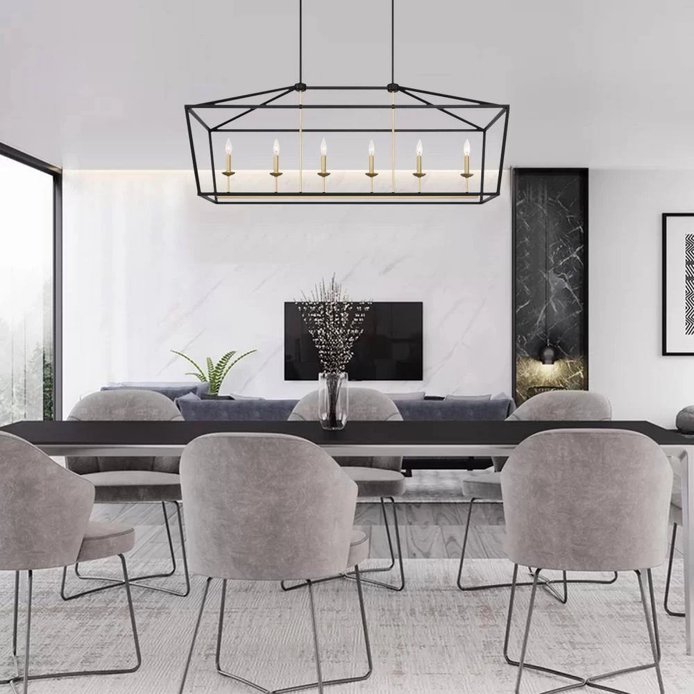 6-Light Black and Gold Candle Style Linear Pendant by Jushua 6 6-Light Black and Gold Candle Style Linear Pendant by Jushua - Image 4