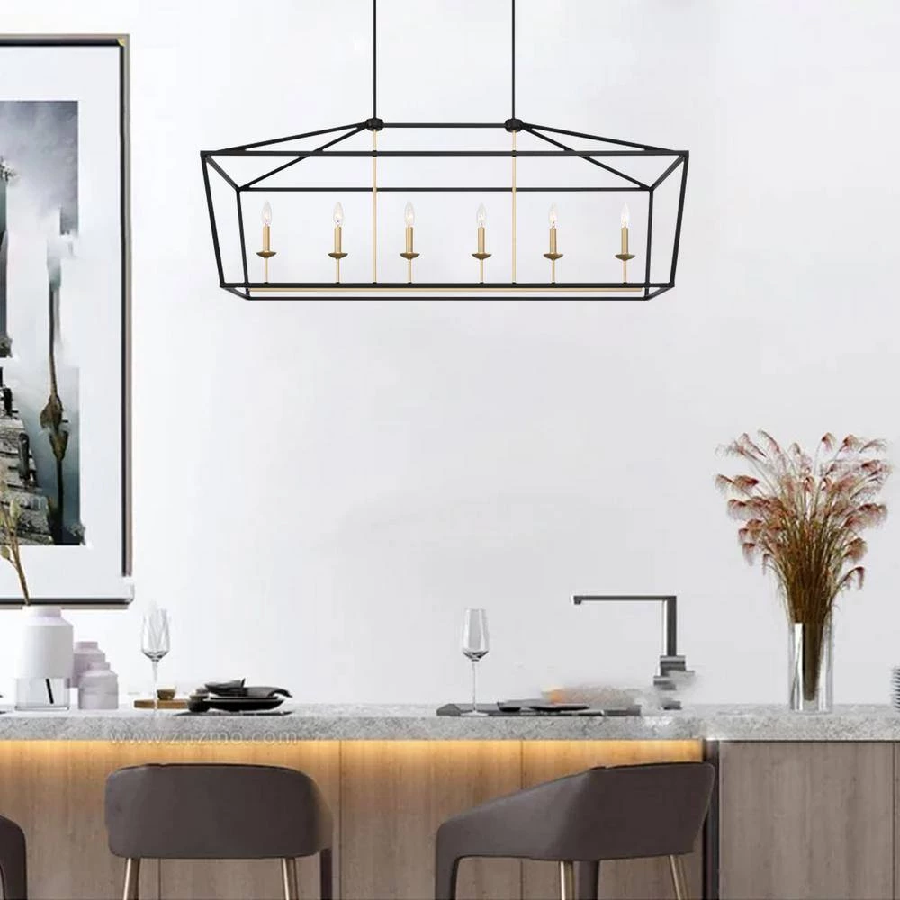 6-Light Black and Gold Candle Style Linear Pendant by Jushua 4 6-Light Black and Gold Candle Style Linear Pendant by Jushua - Image 2