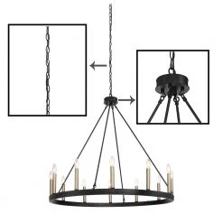 Rustic 12-Light Chandelier Black and Brass Finish Candle Style Chandelier with Metal Wagon Wheel by Jushua -KINWELL shop black jushua chandeliers acr l 10552bk bd c3 1000